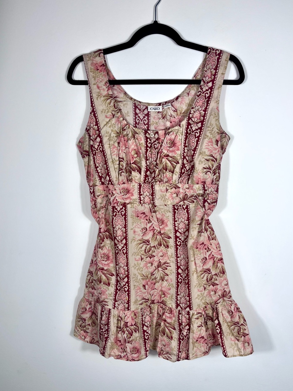 Y2K Cato Floral Cotton Babydoll Empire Tank Top Womens Medium Pink Cottagecore